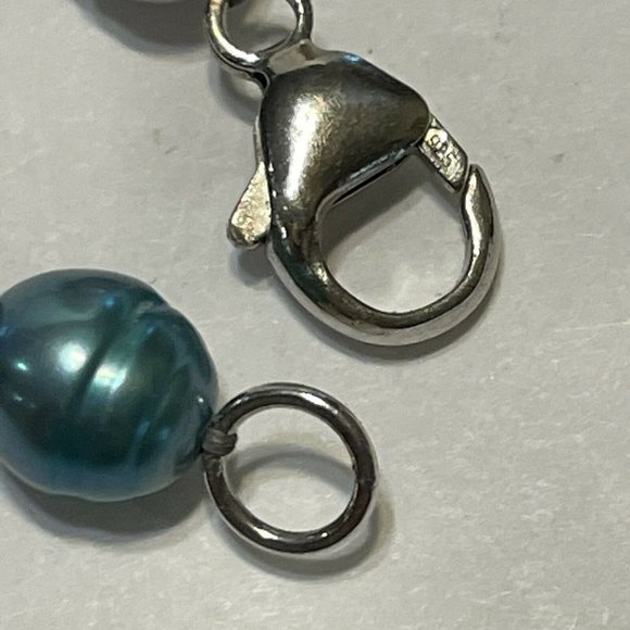 Blue/Gray Freshwater graduated Pearl Necklace 925 - Picture 4 of 6